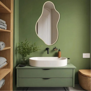Настенное волнистое асимметричное зеркало в белой раме E135